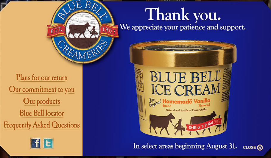 Blue Bell Gold Rim Ice Cream The Original Homemade Vanilla - 1 Half Gallon