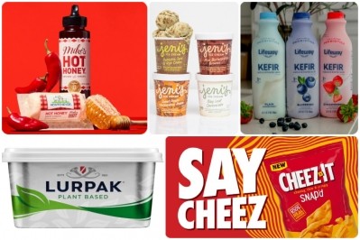 Clockwise, from top-left: Montchevre Mike's Hot Honey Goat Cheese; Jeni's ice creams; Lifeway's kefir; Kellanova's Cheez-It Snap'd; and Arla Foods' Lurpak Plant Based